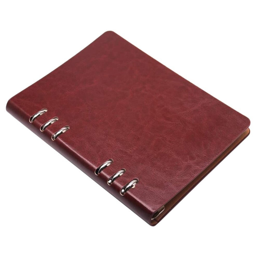 A5 Notebook 6 Holes PU Leather Cover Loose Pocket Refillable Binder Rings Journal (Brown)-image-OPC-PJ8DZW2-NEW