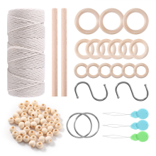 Macrame Cotton Cord 3mm with Beads Wooden Rope Rod Hooks for Plant Wall Hangers Kit