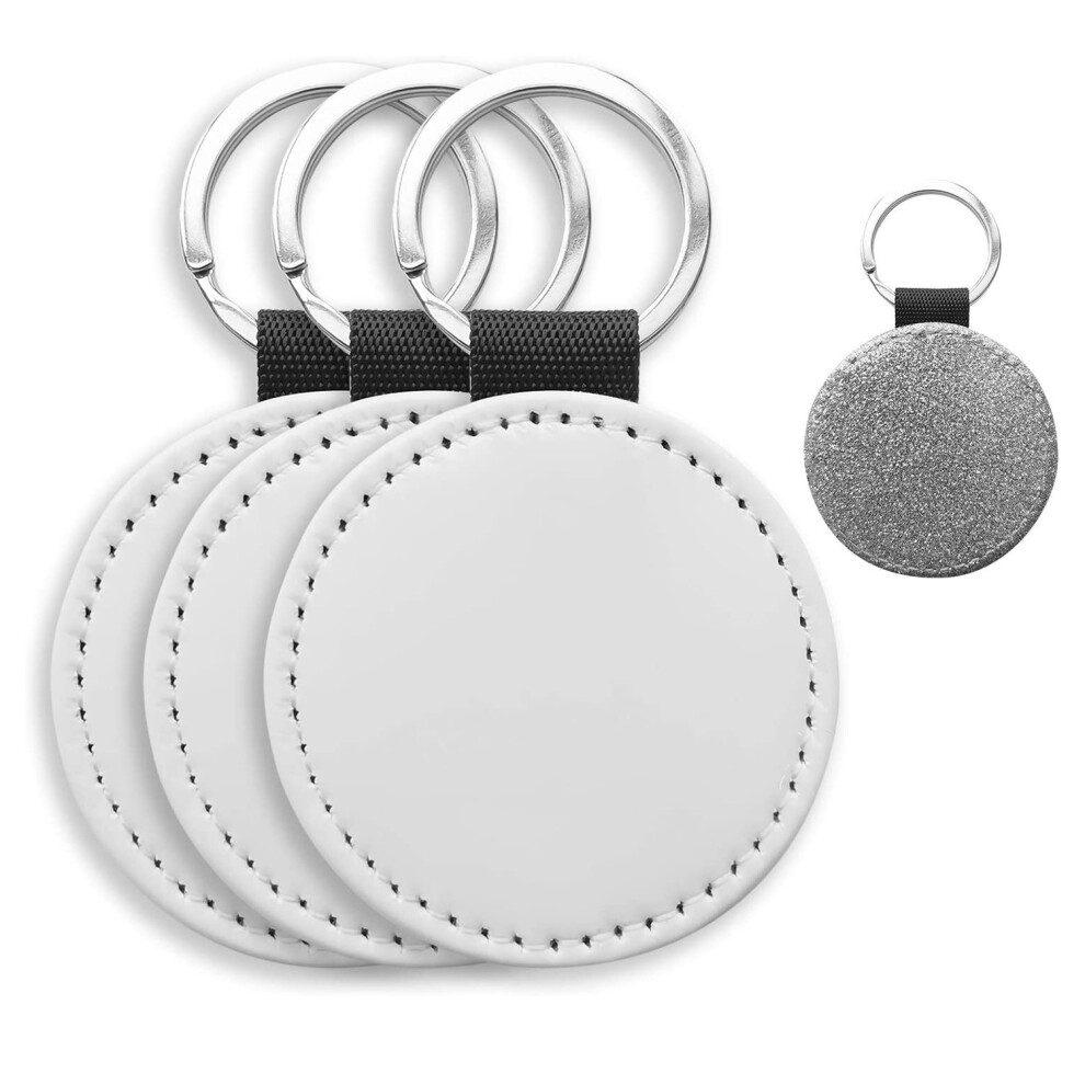 Saudism 10 Pack Sublimation Blanks Keychain Glitter Pu Leather Diy Heat Transfer Keyring ( Round) Silver