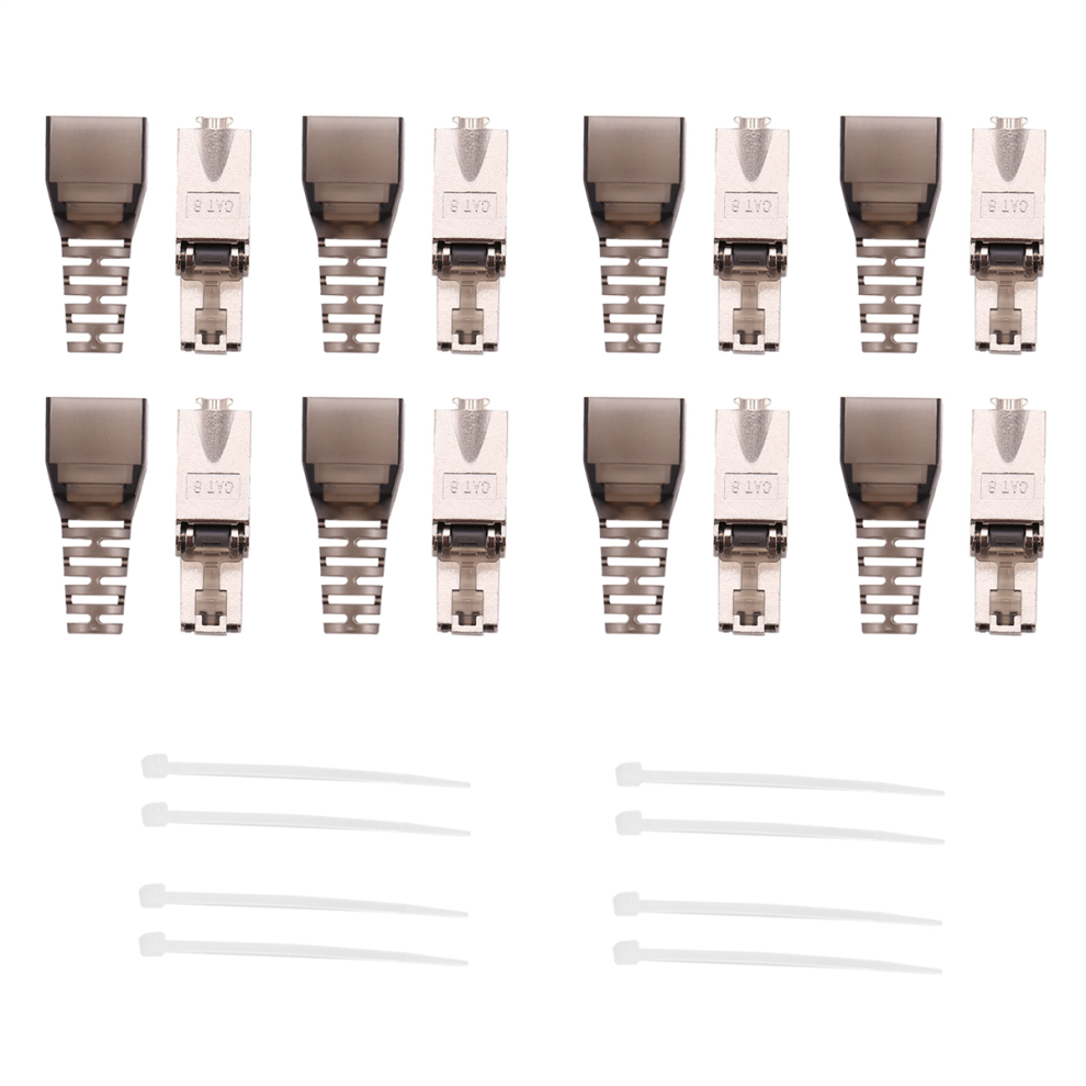 Photos - Ethernet Cable 8Pcs Tool-Free Shielded RJ45 Cat 7 Termination Plug Cat7 / Connector Connectors Modular 23/24AWG-Black