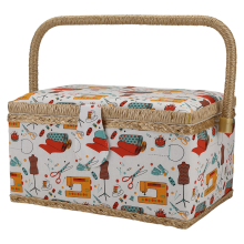 Fabric Sewing Basket Organizer with Removable Tray Household Storage Kit Box
