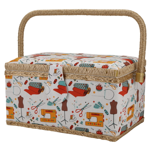 Fabric Sewing Basket Organizer with Removable Tray Household Storage Kit Box 1