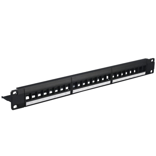 19-Inch 1U Cabinet Rack Through 24-Port CAT6 Patch Panel RJ45 Network Cable Adapter Jack Modular