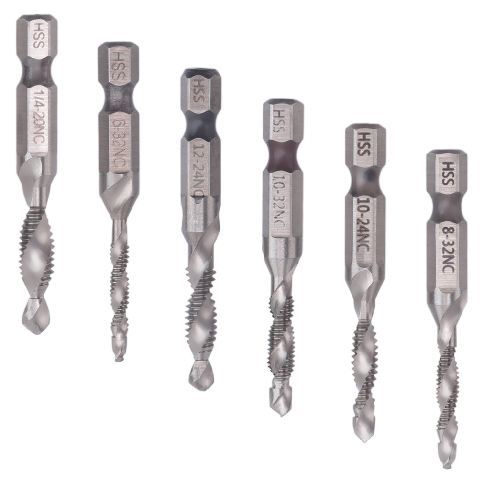 6Pcs Drill Tap Set Hex Shank Sae Combination And Bit Hss 4341 Screw Deburr 4851426873893