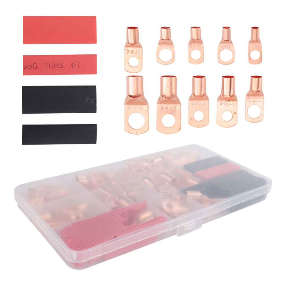 120Pcs Copper Wire Terminal Connectors, Awg 2 4 6 8 10 12 Ring Lug Kit With 60Pcs Heat Shrink Battery Cable Lugs 4851426874937