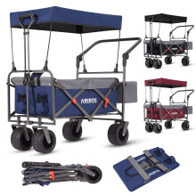 AREBOS Handcart Foldable with Roof | Luxury Hand Trolley | Folding Trolley | Transport Trolley | XXL Bag | Up to 100 kg | Blue/Grey