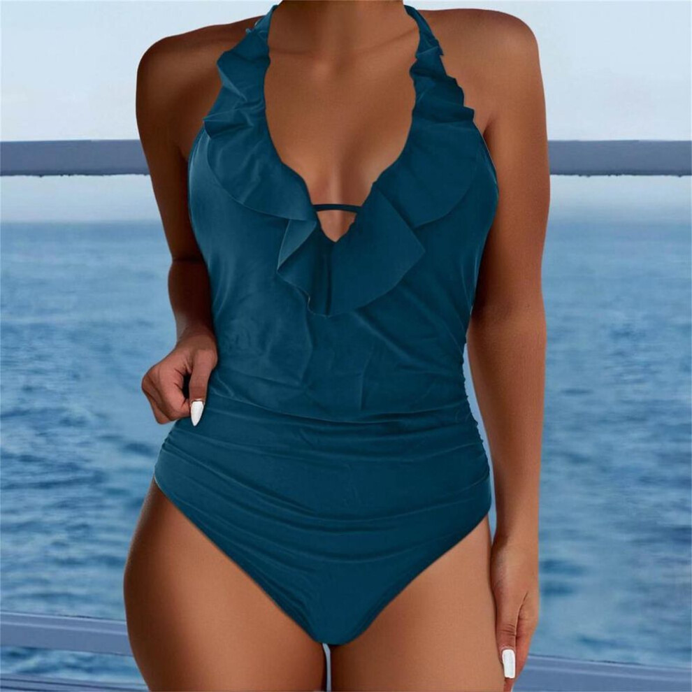 (M, dark green) Women's One-piece Fashion Bikini Solid Colour Sexy With Bra Pads No Steel Bra Swimsuit-image-OPC-PJ8F9YZ-NEW