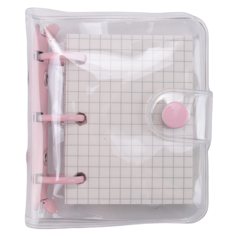 4 Pack Mini Transparent 3 Ring Binder Covers with Grid Inner Page and 12 Pcs Pockets(3 Pcs/Set)