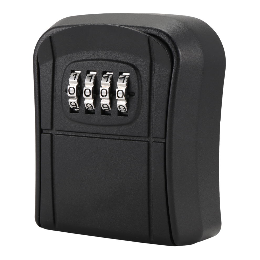 Key Box Wall Mounted Mini Safe Outdoor With Resettable 4-Digit Numeric Code Waterproof (Black) 4851426893136