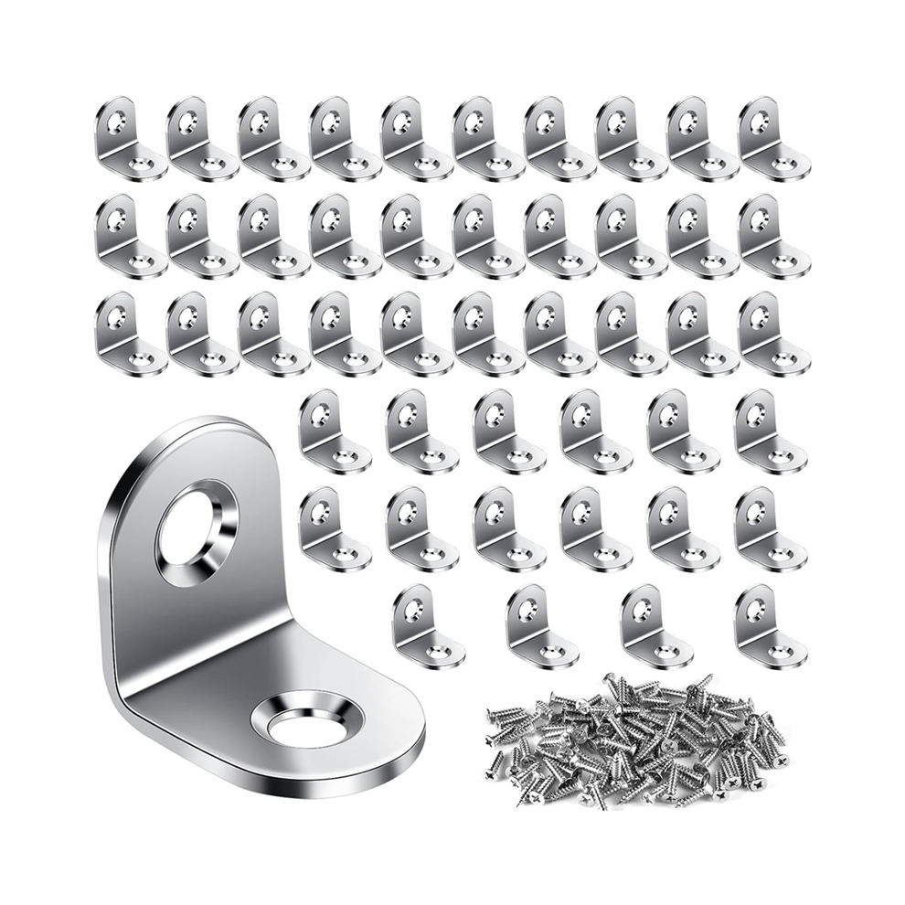 50Pcs L Brackets Corner Brace, Heavy Duty Small Brackets, Stainless Steel Right Angle 90 Degree Bracket 4851426800677
