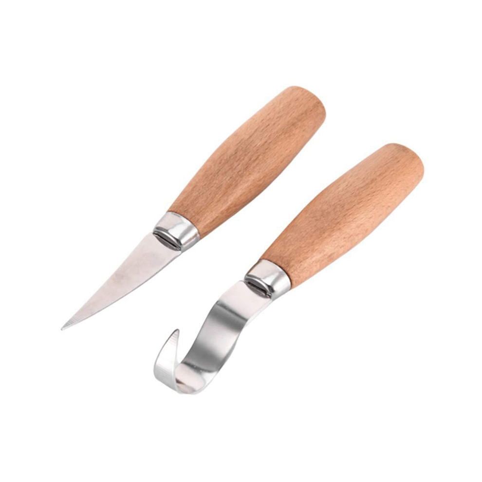 Saudism 2Pcs Stainless Steel Beech Carving Knife Scraper Spoon Handle Set Beginner Sculpture Specialty C