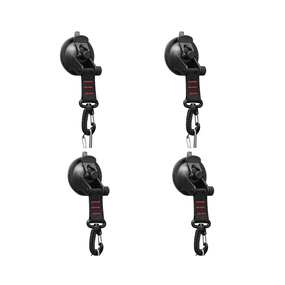 Saudism 4Pcs Heavy Duty Suction Cup With D Ring 360 Rotating Camping Hooks Car Cups Anchor For Awning-Red