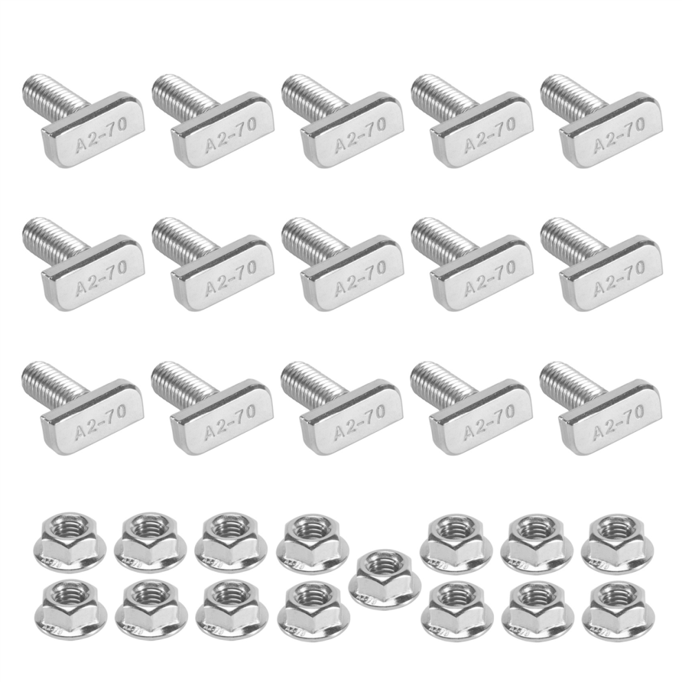 15Pcs T Slot Bolt Replacement,M8 X 20 Screws, A2-70 Rail Track Screws Nuts With 15 Flange Nut 4851426807553