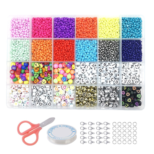 Kandi Beads Rainbow for Bracelets Making Kit 24 Types and Letter Kit,Plastic B