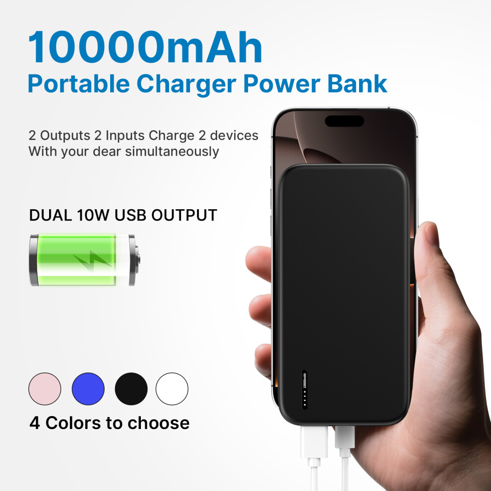 Portable Power Bank 10000mAh With LED Indicatorï¼Blackï¼