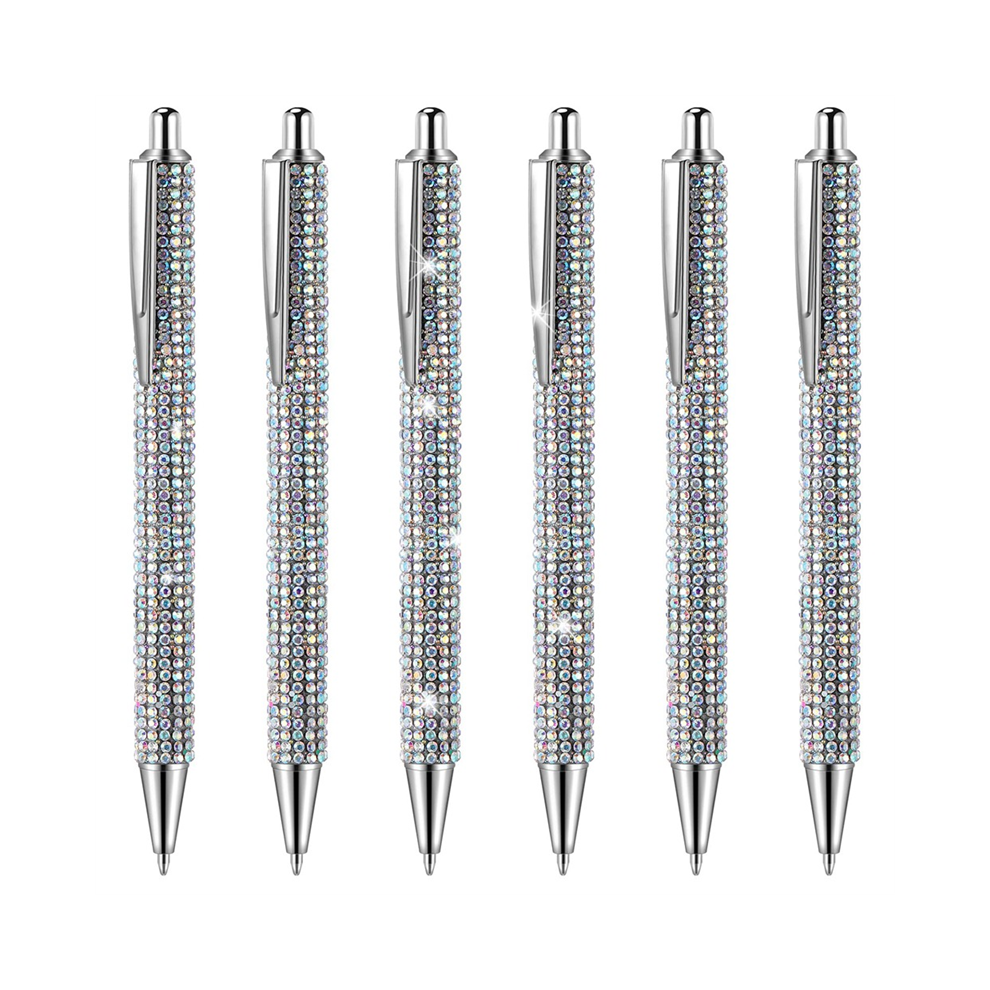 Saudism 6 Pcs Cute Pen Bling Diamond Pens Christmas Rhinestones Gift Metal Ballpoint Fancy Sparkly Crystal B Silver