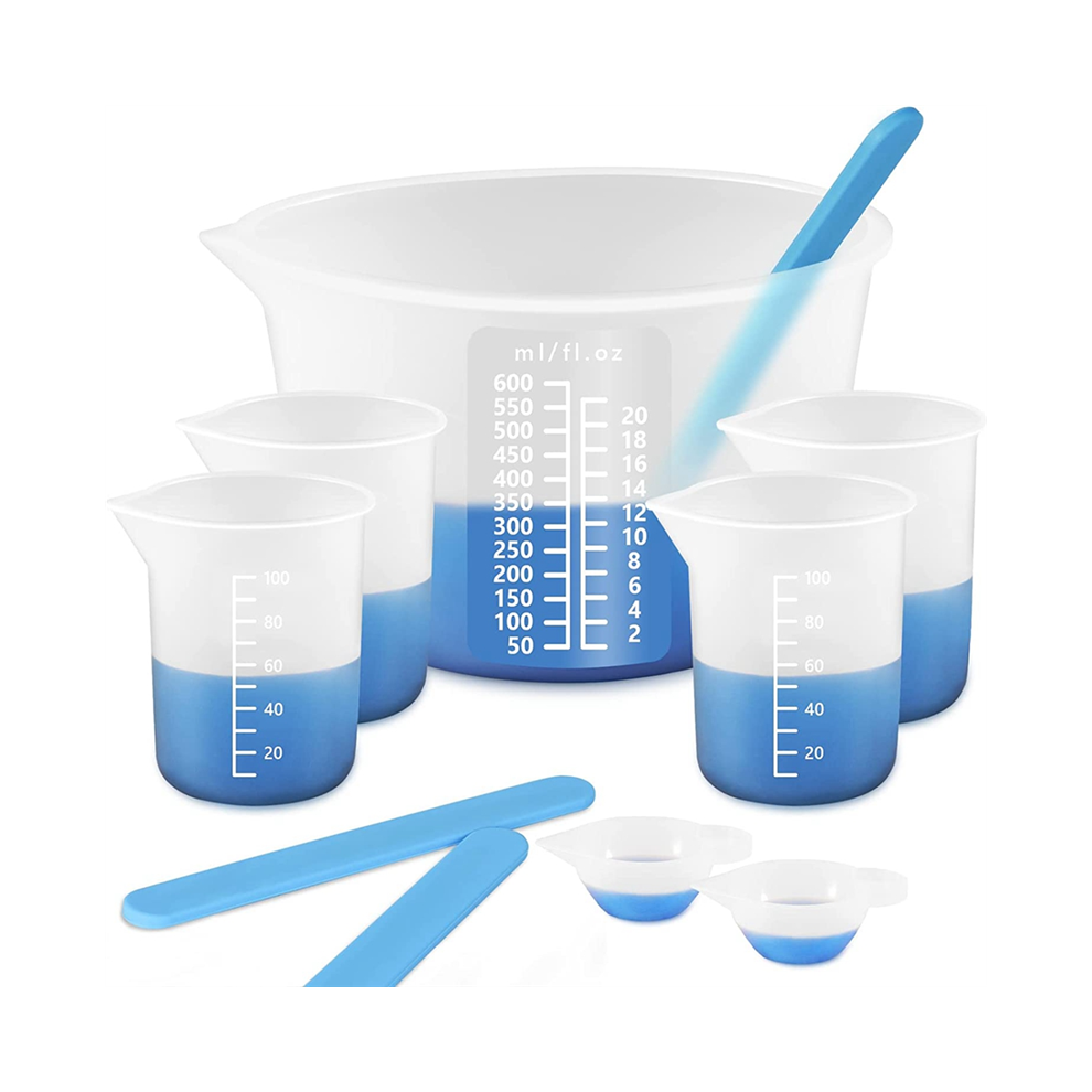 Saudism Silicone Measuring Cups For Epoxy Resin, Resin Supplies With 600&100Ml Cups, Stir Sticks, Mixing Tool