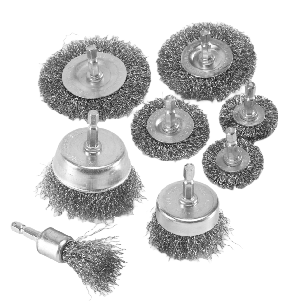 8 Piece Wire Brush Wheel Cup Set 1/4Inch Hex Shank Coarse Crimped Carbon Steel For Rust Removal 4851426816043