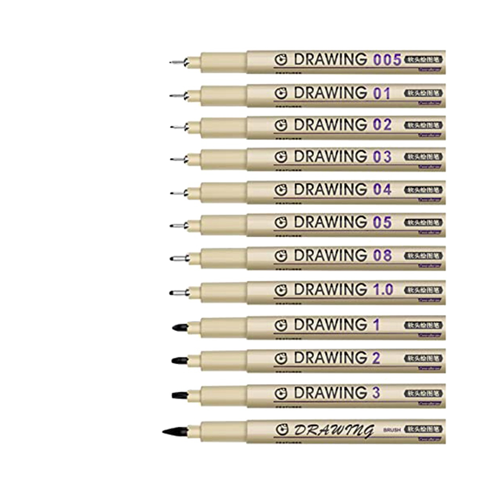 Painting Art Pens: 12 Black Fine Line Waterproof Ink Set Supplies Markers Drawing Sketch Anime Watercolor