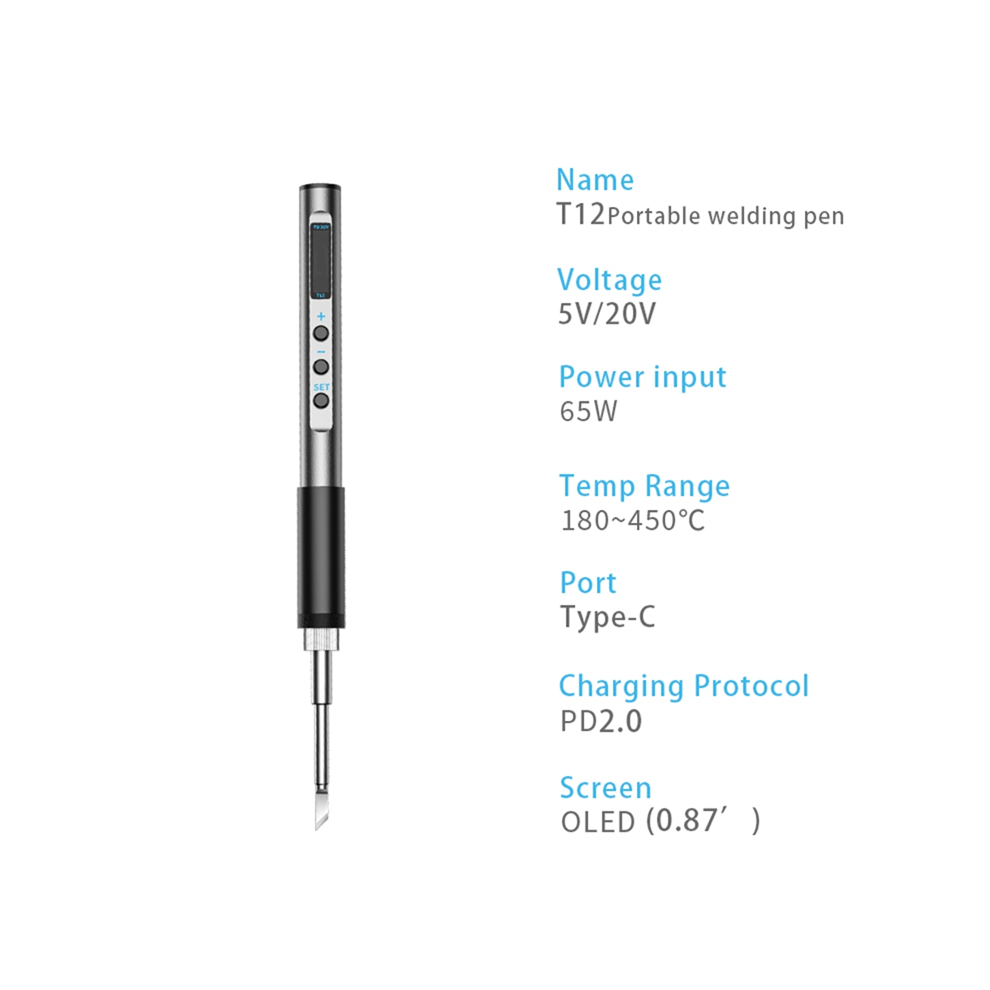 Pts100 T12 5-20V Pd65w Portable Electric Soldering Iron Metal Body Temperature Adjustable Solder Welding Station,T12-Bc2 4851426818894