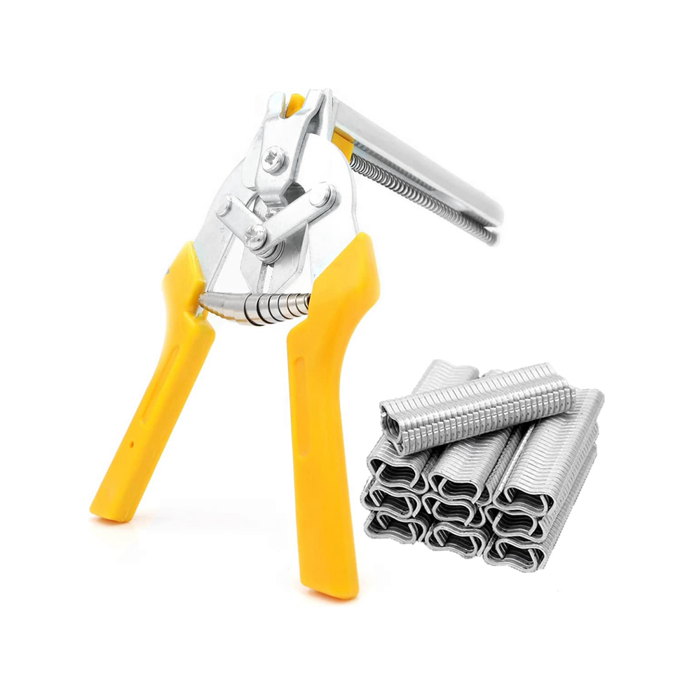 Type M Hog Nail Ring Pliers Kit With 2400Pcs Clips For Fence Fastening, Upholstery Installation, Animal Cages,Yellow 4851426820460