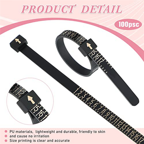 100 Pack Reusable Finger Size Gauge Measure Ring Sizer Plastic US Measurement Tool White and Black 2