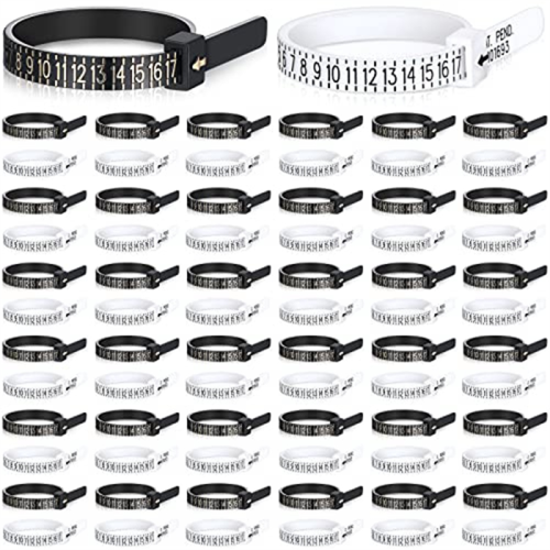 100 Pack Reusable Finger Size Gauge Measure Ring Sizer Plastic US Measurement Tool White and Black