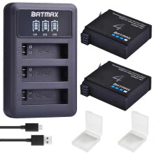 (2 Battery 1 Charger) Batmax 1680mAh Gopro Hero 4 Battery Replacement + LED 3-Slot USB Charger for GoPro HERO4 GoPro AHDBT-401 Ac