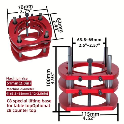 Router Lift with Fixed Base-Router Insert Plate-Woodworking Universal Base for 65mm Dia Motor-Red 2