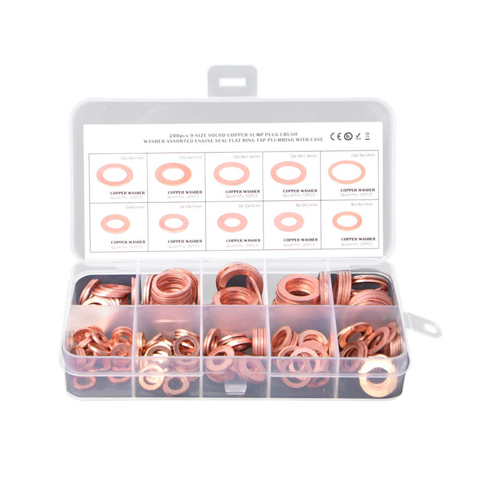 200Pcs O Ring Copper Metric Washers Assortment Kit Flat Sealing Washer 9 Sizes M5 M6 M8 M10 M14 4851426834399