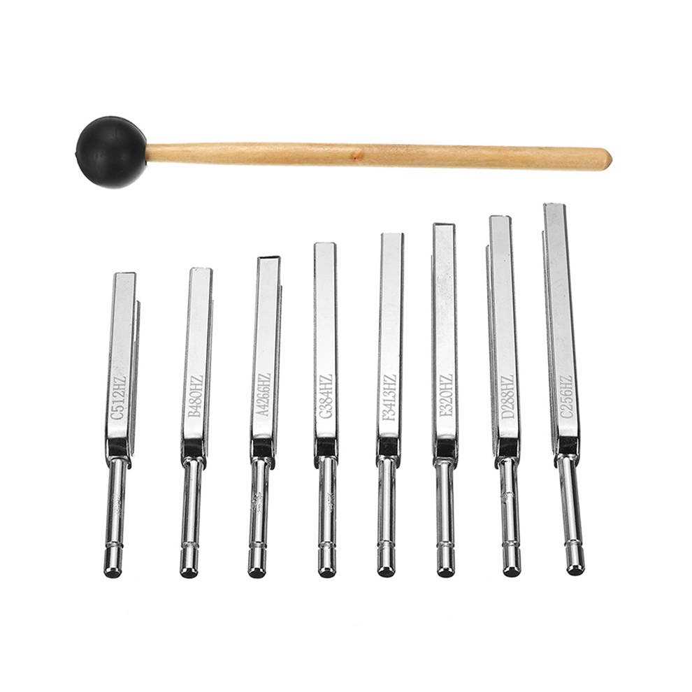 Saudism 8 Pack 256-512Hz Steel Tuning Fork Set Mallet Vibration Therapy Tools