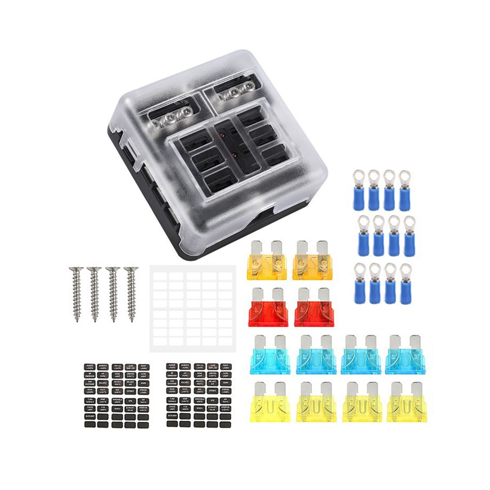 6 Way Waterproof Fuse Block,With Led Indicator With Negative Marine Box For Dc12-24V Car Boat Rv Truck Light Saudism