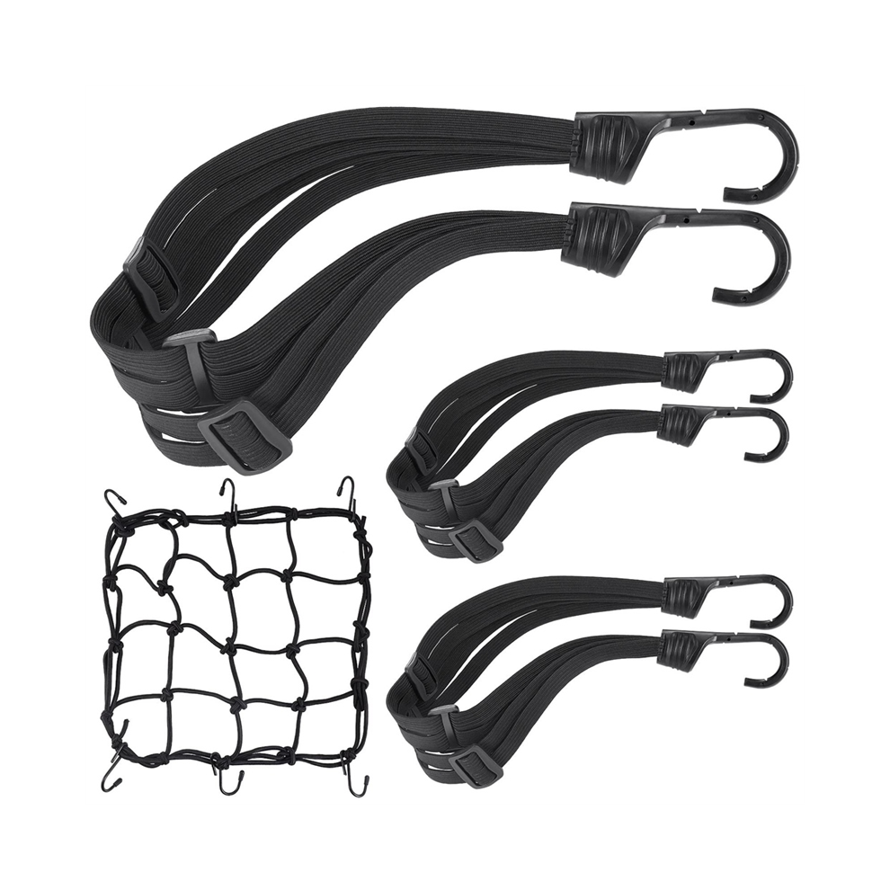 3Pcs Motorcycle Helmet Rope High Retractable Black Luggage Mesh Elastic Strap With Cargo Net 4851426842905
