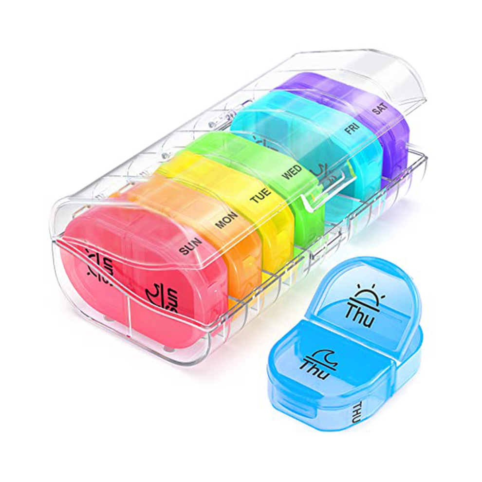 Saudism Pill Box 2 Times A Day, Weekly Organizer Am Pm With 7 Daily Pocket Case To Hold Vitamin, Medicine, Medication