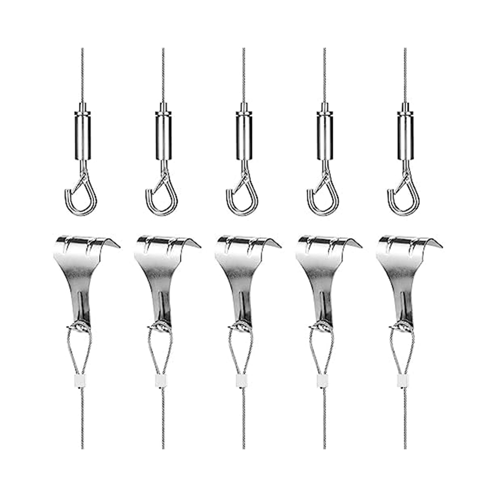 5Pcs Picture Hanging Wire Kit, 2M X Î¦1.5Mm Stainless Steel With Adjustable Hook And Rail Moulding A 4852649081331
