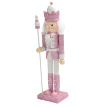 30cm Pink Wooden Nutcracker Figurine White Hair Rhinestone Inlaid Puppet Doll Toy Ornament,1
