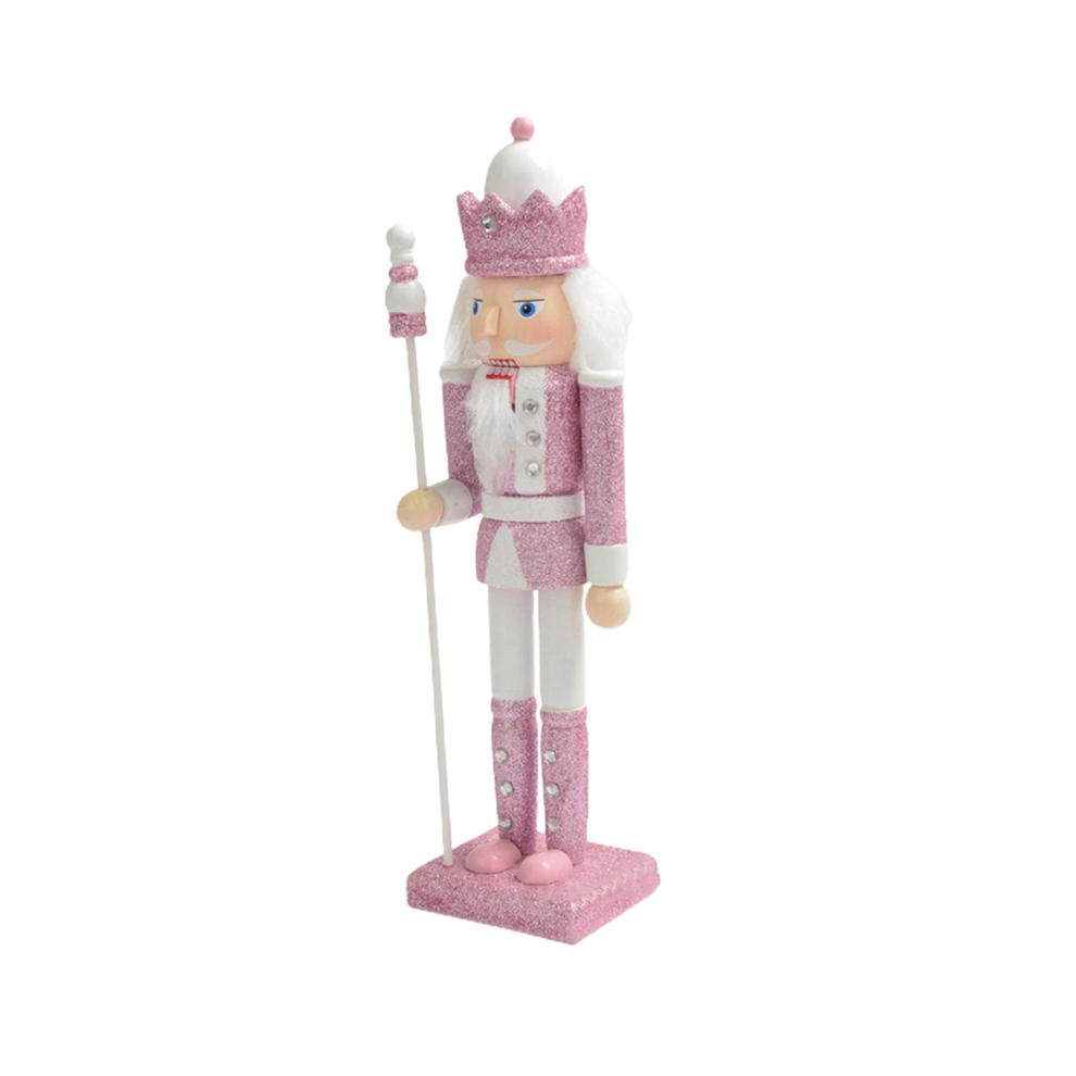 Saudism 30Cm Pink Wooden Nutcracker Figurine White Hair Rhinestone Inlaid Puppet Doll Toy Ornament,1