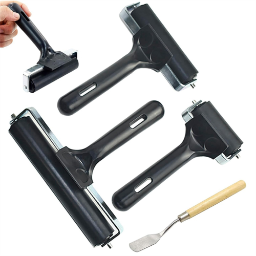 3 PCS for Crafts,Printmaking Brayers,Hard Rubber Roller Brayers with 1Pcs Painting Scraper 2