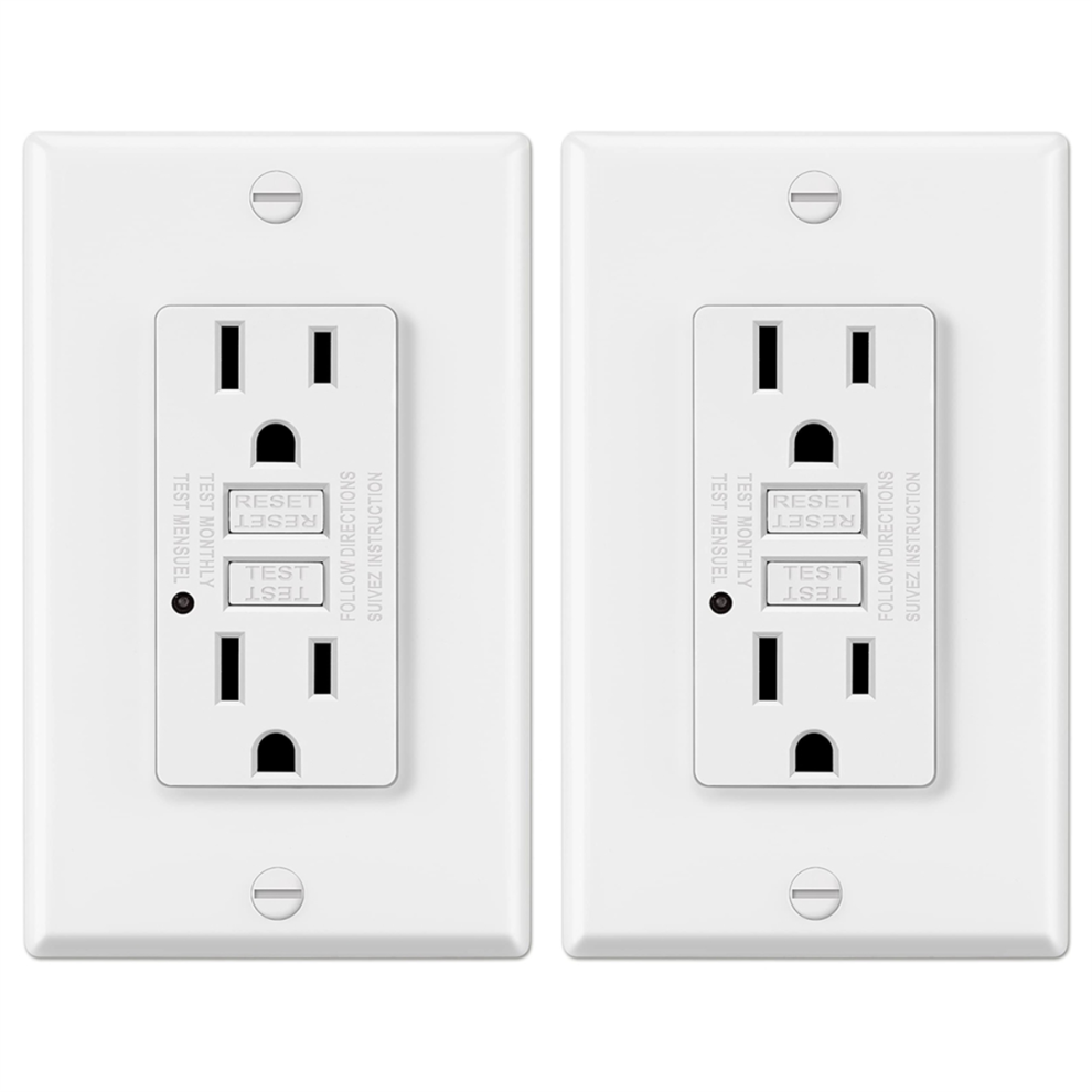 15 Amp GFCI Outlet, Decorative GFI Outlet with LED Indicator, Ground Fault Circuit Breaker, 2PCS US Plug