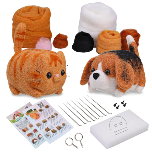 Needle Felting Kit, 2 PCS Dolls Beginner Kit Pad, Wool, Needles, Keychain 1