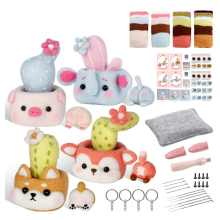 Plant Pot Cactus Needle Felting Kits for Beginner,Needle Kit,Felt Needles,Foam Pad,Felt Cloth,Instruction