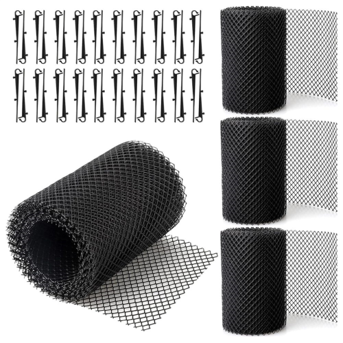 4Pack Gutter Guard Mesh Rolls, 20 Feet Leaf Guards with 40 Clip Hooks, DIY Rain Covers Preventing Leaves 1