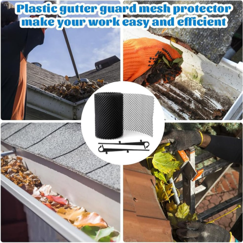 4Pack Gutter Guard Mesh Rolls, 20 Feet Leaf Guards with 40 Clip Hooks, DIY Rain Covers Preventing Leaves 2