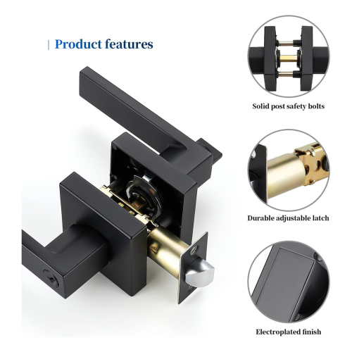 Heavy Duty Door Lever Lock Square Handles Entry Levers Front and Exterior Handle Set,With Key 2