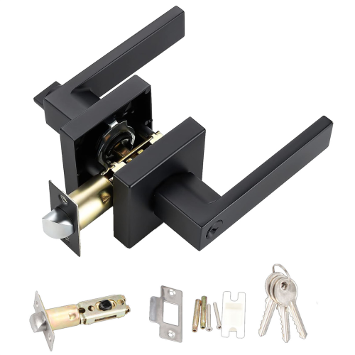 Heavy Duty Door Lever Lock Square Handles Entry Levers Front and Exterior Handle Set,With Key 1