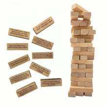 Questions Tumbling Tower Game, 54 Pieces Tumblin' Wooden Board Stacking Game