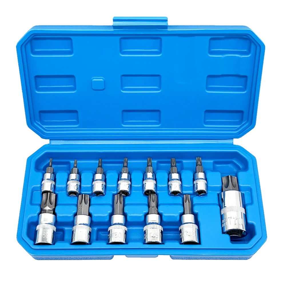 13Pcs Star Torx Bit Socket Set T8-T70 H2-H14, Sockets 1/4Inch,3/8Inch & 1/2Inch Drive For Hand Use Work 4852649008345