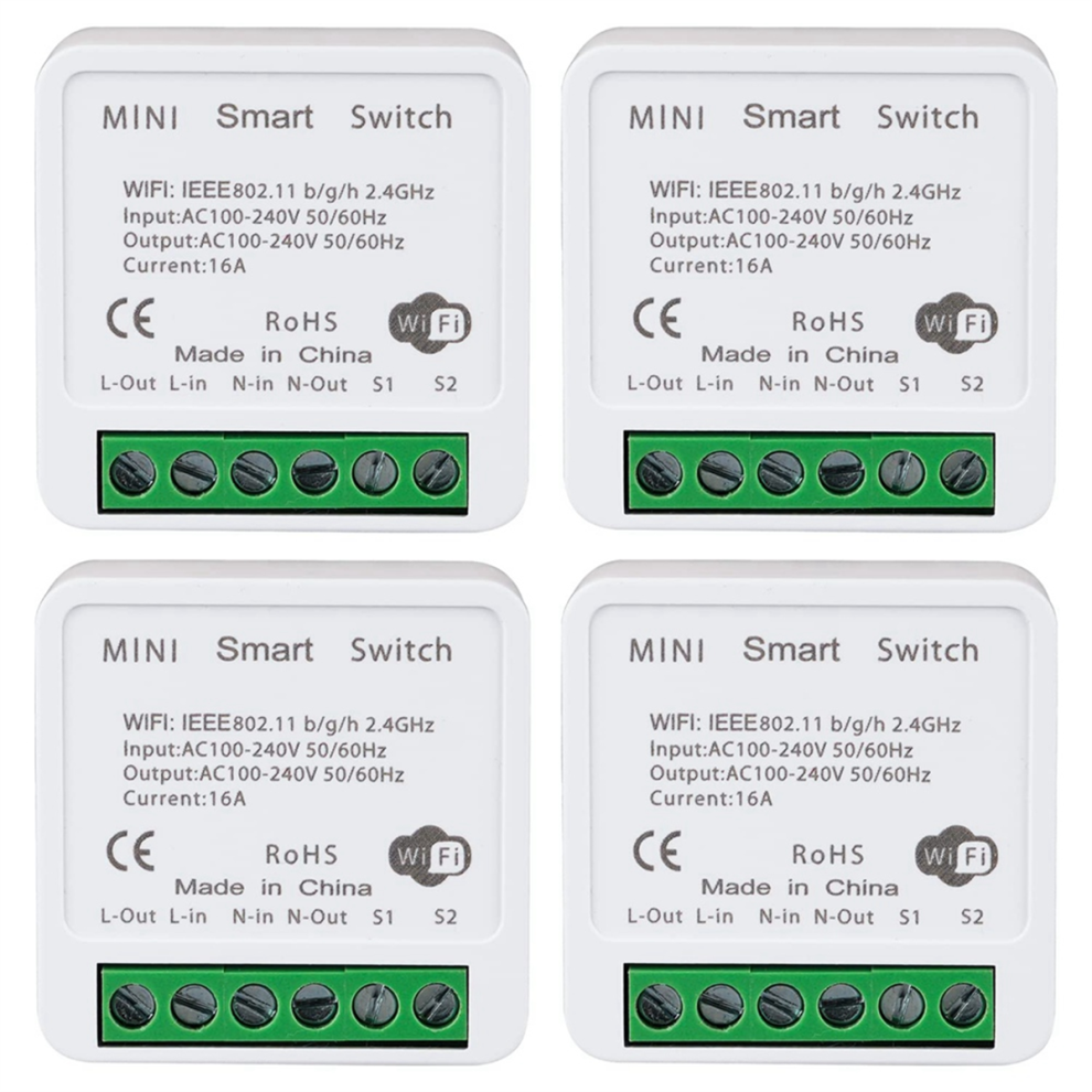 4Pcs Wifi Smart Switch Light Switch, App Remote Control, Voice Diy Mode, Timer Function, Lan 2 Way 16A 4852649007577
