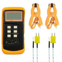 Digital K Type Thermocouple Thermometer(-50-1300C) Dual Channel, 2 Thermometer Pipe Clamp and Sensor Probes