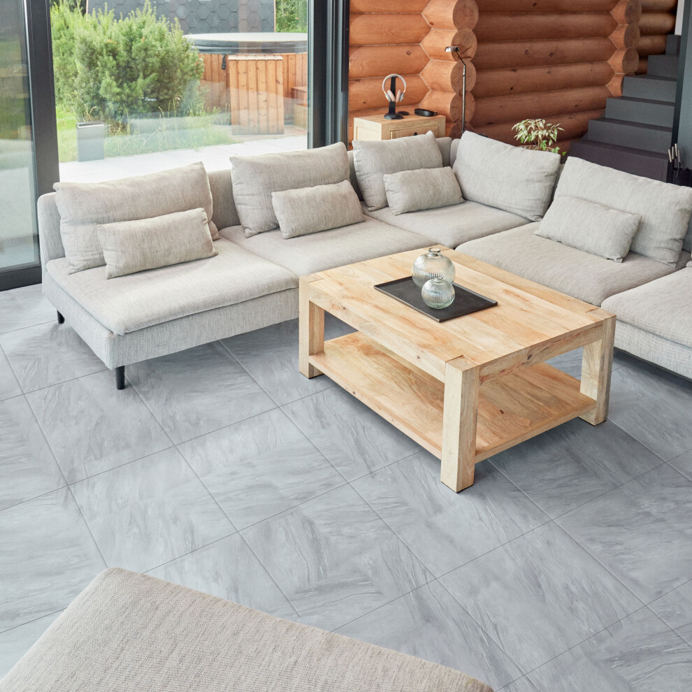 (Grey White Square (18X18 In), 10) Vinyl Floor Tiles Self Adhesive - Peel And Stick Tile Square & Rectangular Marble Effect Tiles 5061064154288